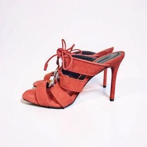 Alexander Wang Allegra Red Suede Studded Mule Heels EU 36